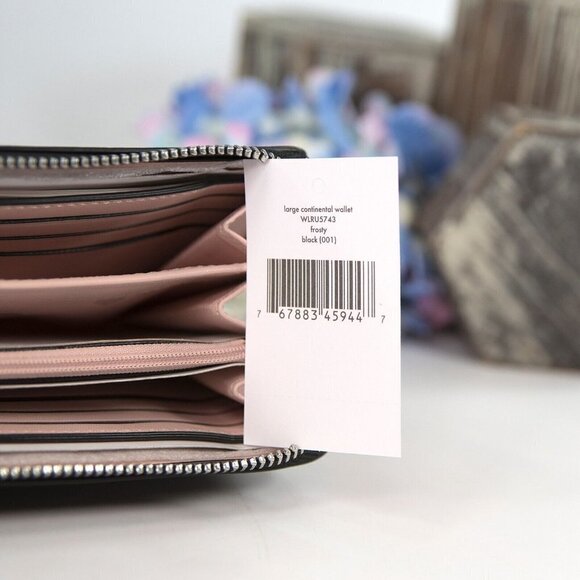 Kate Spade Black Leather Frosty Penguin Large Zip Around Lacey Wallet NWT - Picture 7 of 8
